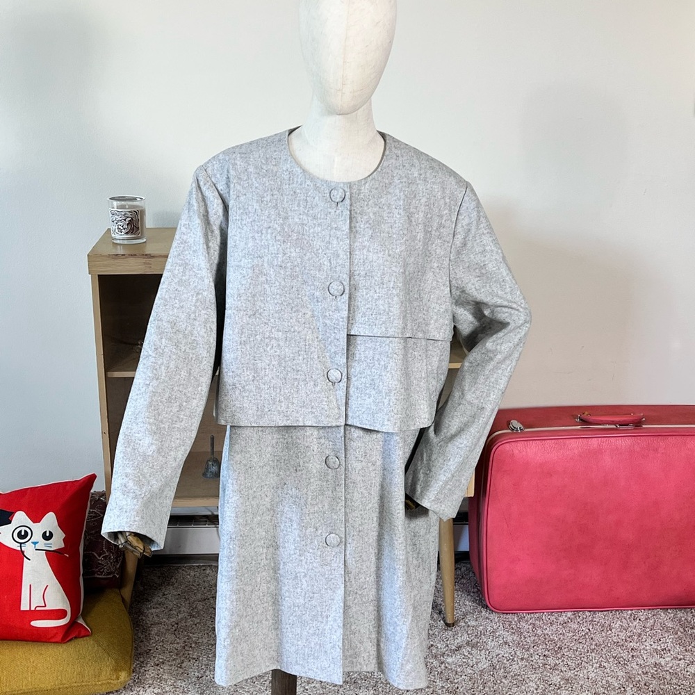 VTG Inspired J. Peterman Silver Tiered Gray Overcoat NWOT - 18